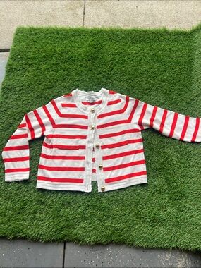 Striped Red & White Button-Front Women's Cardigan